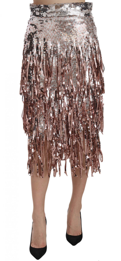 Jupe crayon midi Dolce & Gabbana ornée de sequins et de franges