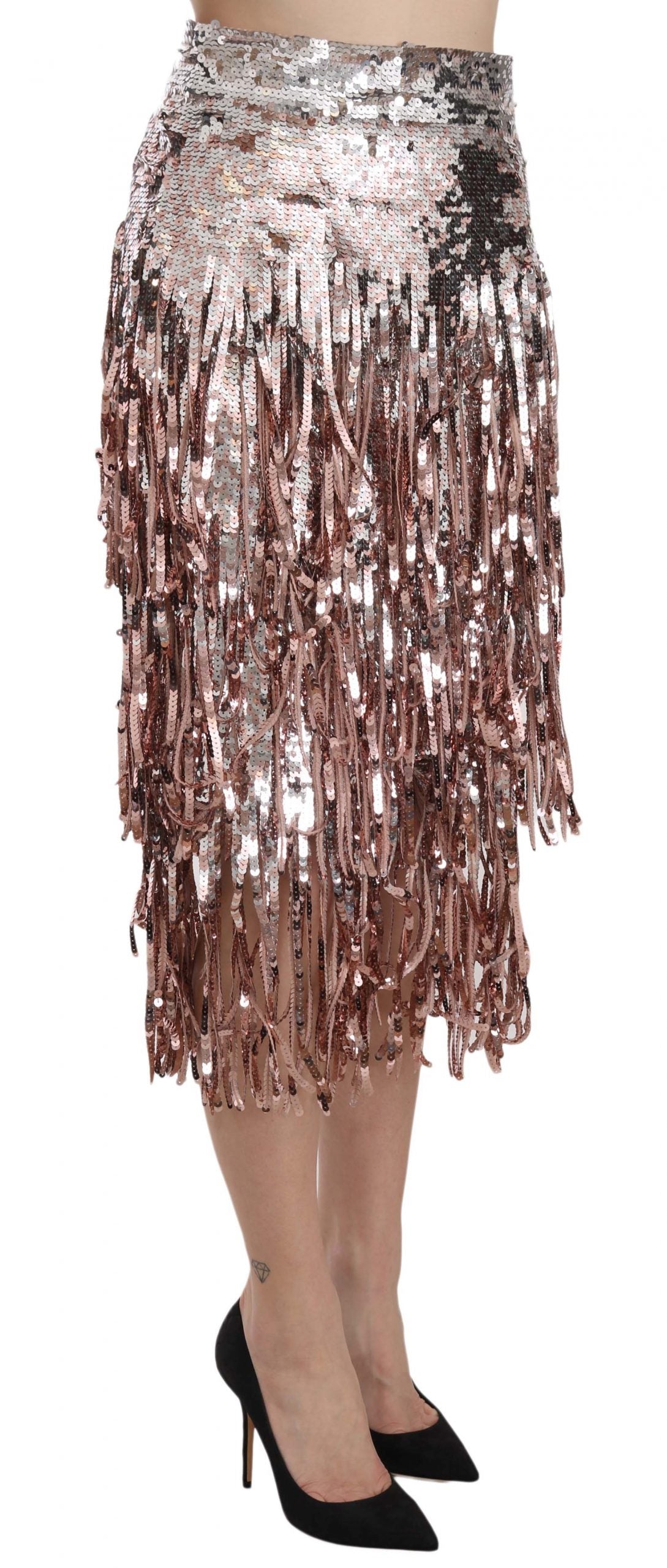 Jupe crayon midi Dolce & Gabbana ornée de sequins et de franges