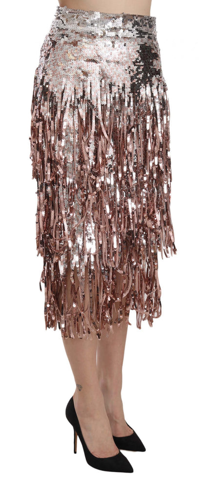 Jupe crayon midi Dolce & Gabbana ornée de sequins et de franges