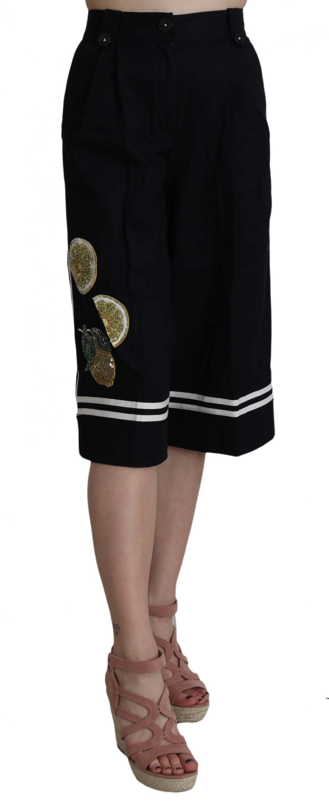 Pantalon court orné en coton noir Dolce & Gabbana