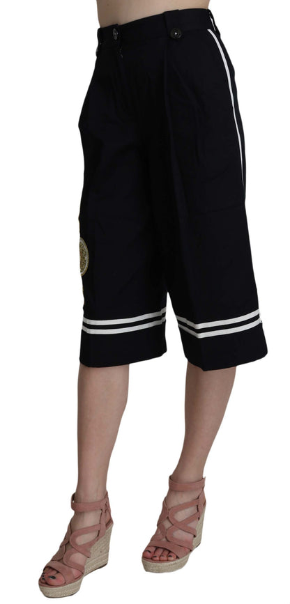 Pantalon court orné en coton noir Dolce & Gabbana