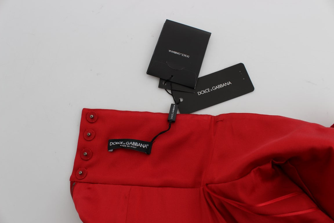 Shorts Dolce & Gabbana en soie rouge à roses de cristal