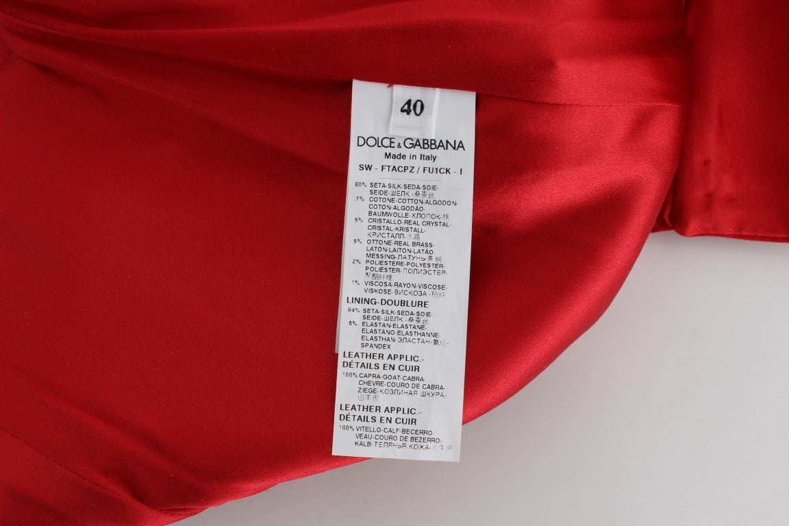 Shorts Dolce & Gabbana en soie rouge à roses de cristal