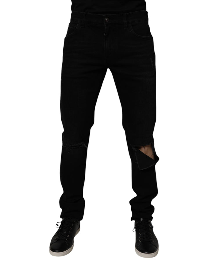Dolce & Gabbana Vaqueros pitillo negros de algodón desgastados para hombre