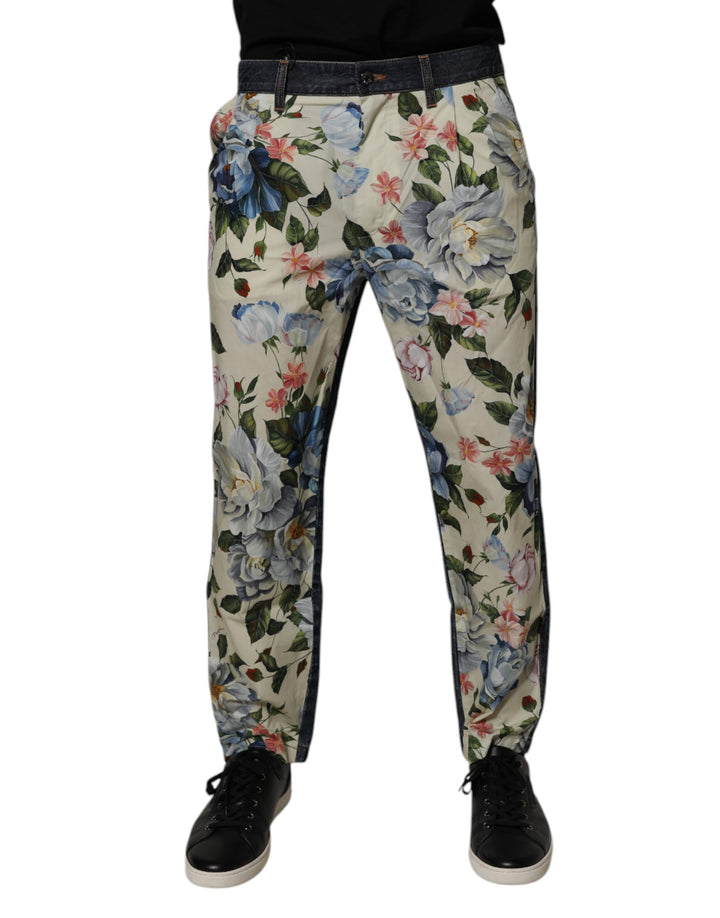 Jeans vaqueros de algodón con estampado floral azul y beige de Dolce & Gabbana para hombre