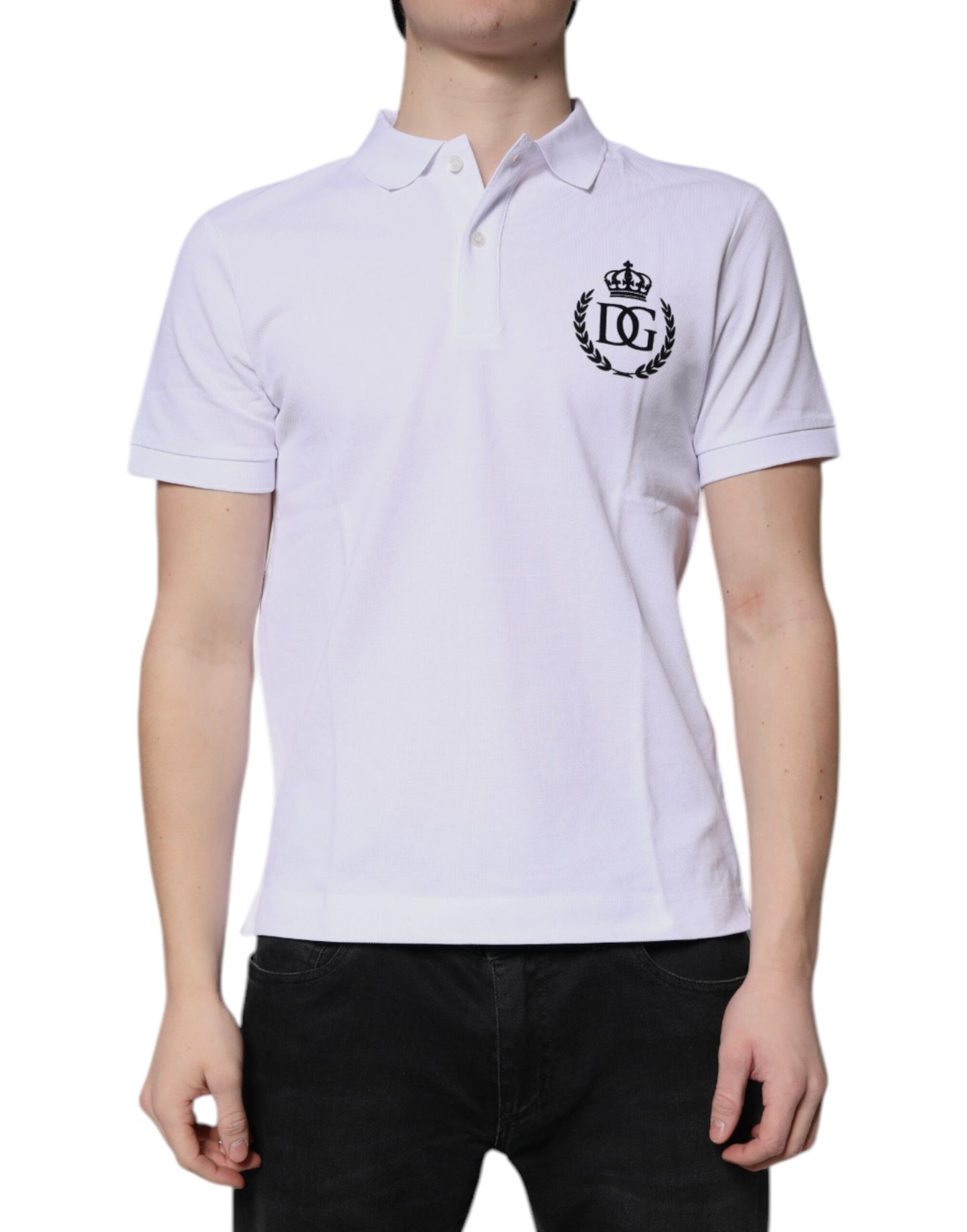 T-shirt polo Dolce & Gabbana en coton blanc avec col couronné pour homme