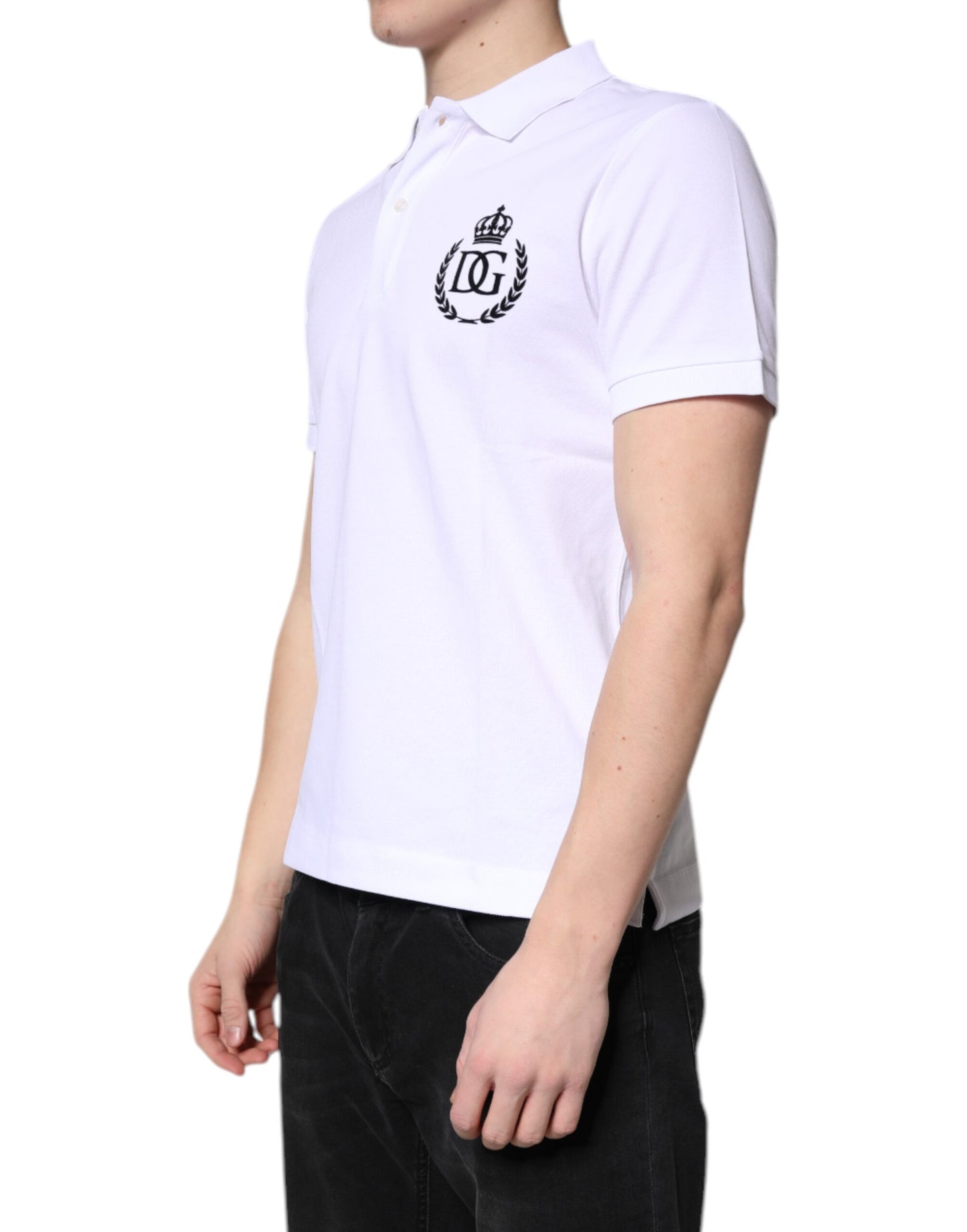 T-shirt polo Dolce & Gabbana en coton blanc avec col couronné pour homme