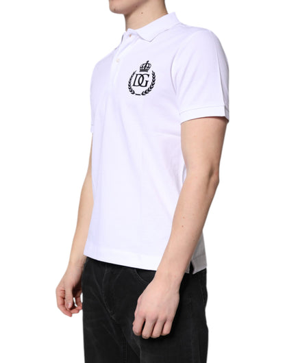 T-shirt polo Dolce & Gabbana en coton blanc avec col couronné pour homme