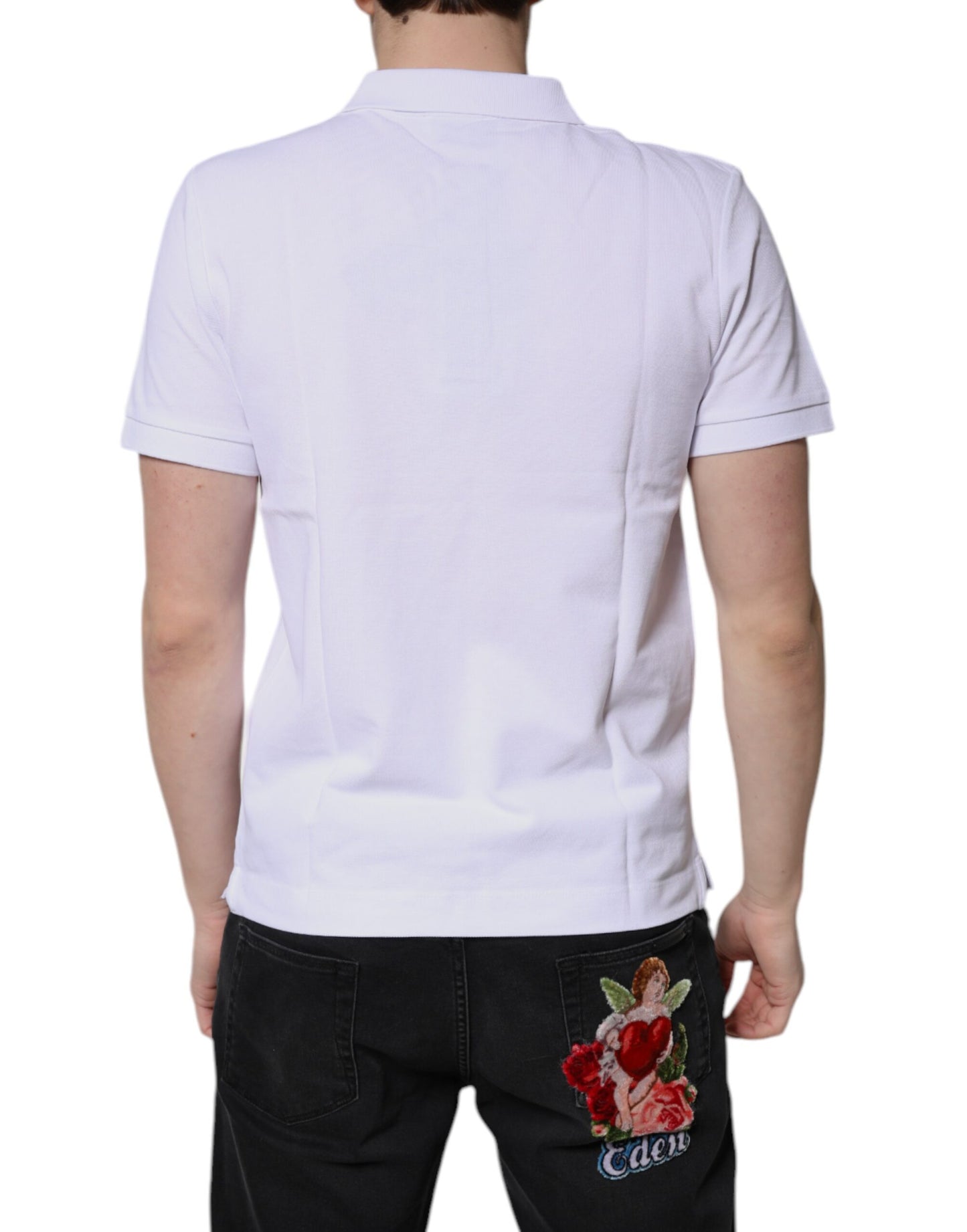 T-shirt polo Dolce & Gabbana en coton blanc avec col couronné pour homme