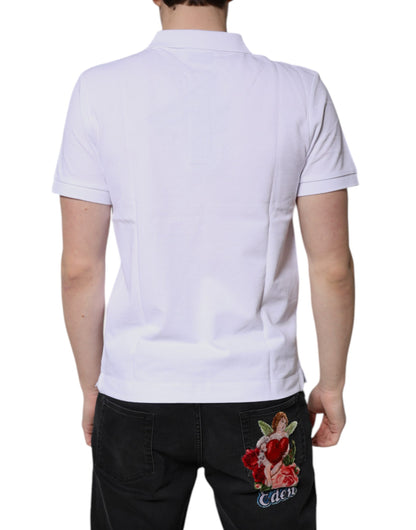 T-shirt polo Dolce & Gabbana en coton blanc avec col couronné pour homme