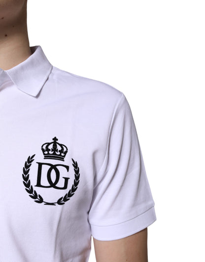 T-shirt polo Dolce & Gabbana en coton blanc avec col couronné pour homme