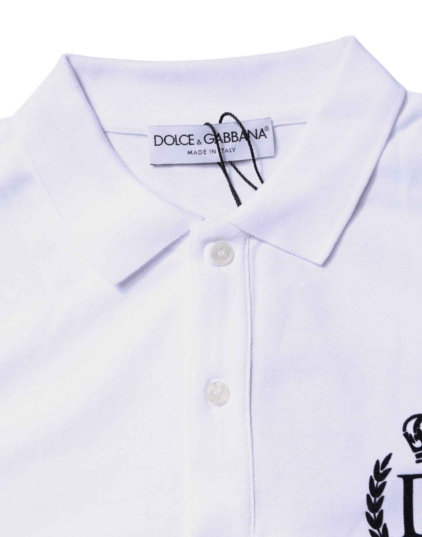 T-shirt polo Dolce & Gabbana en coton blanc avec col couronné pour homme