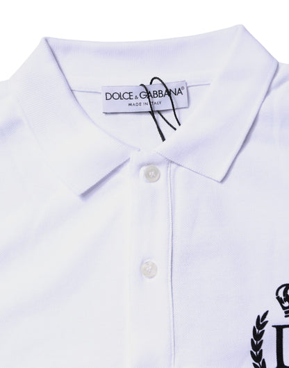 T-shirt polo Dolce & Gabbana en coton blanc avec col couronné pour homme