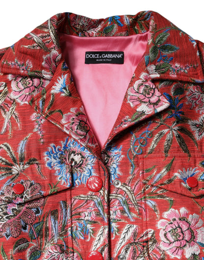 Manteau-Veste boutonné en jacquard floral rouge Dolce & Gabbana