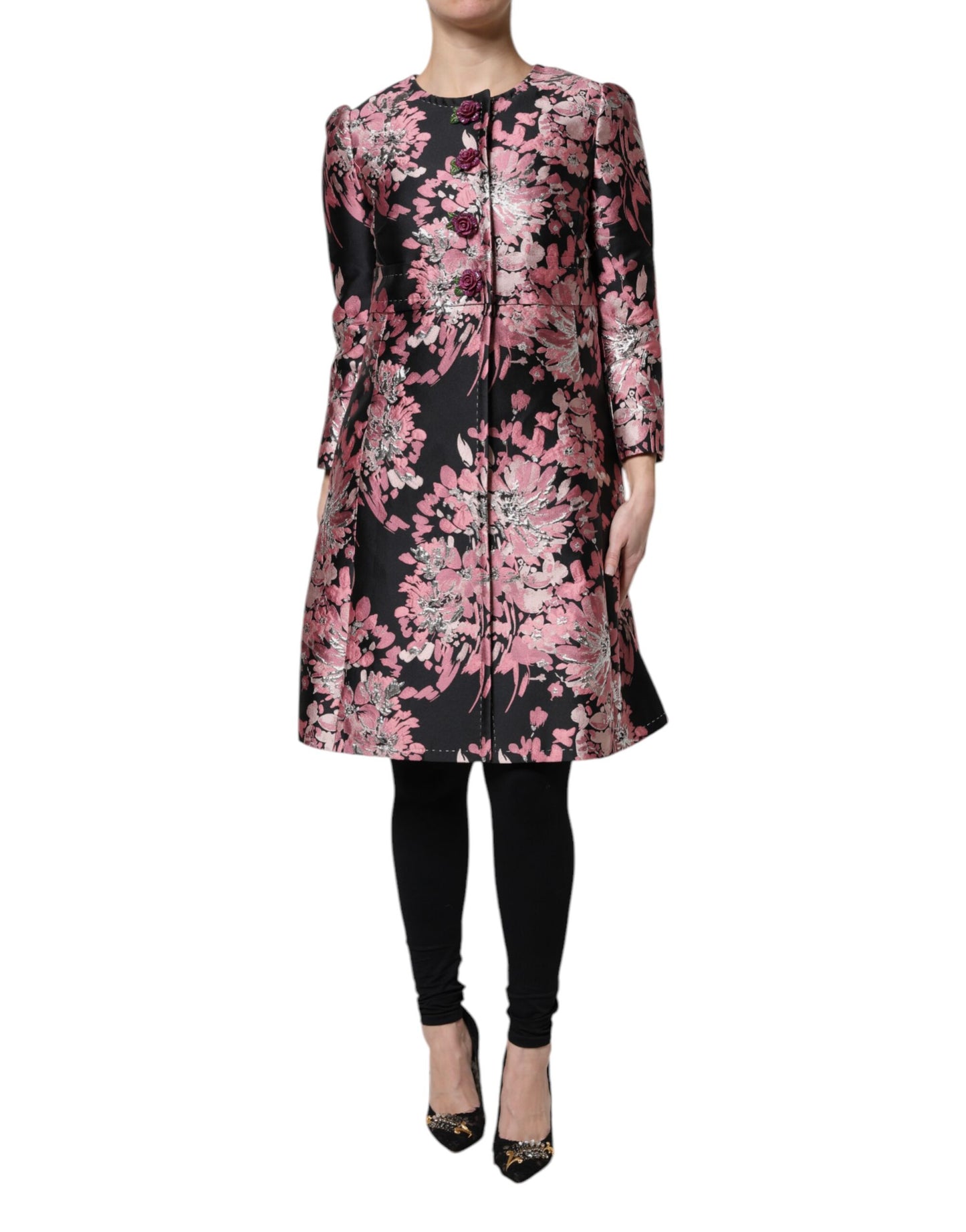 Manteau Trench Dolce & Gabbana Rose Noir Brocart Floral