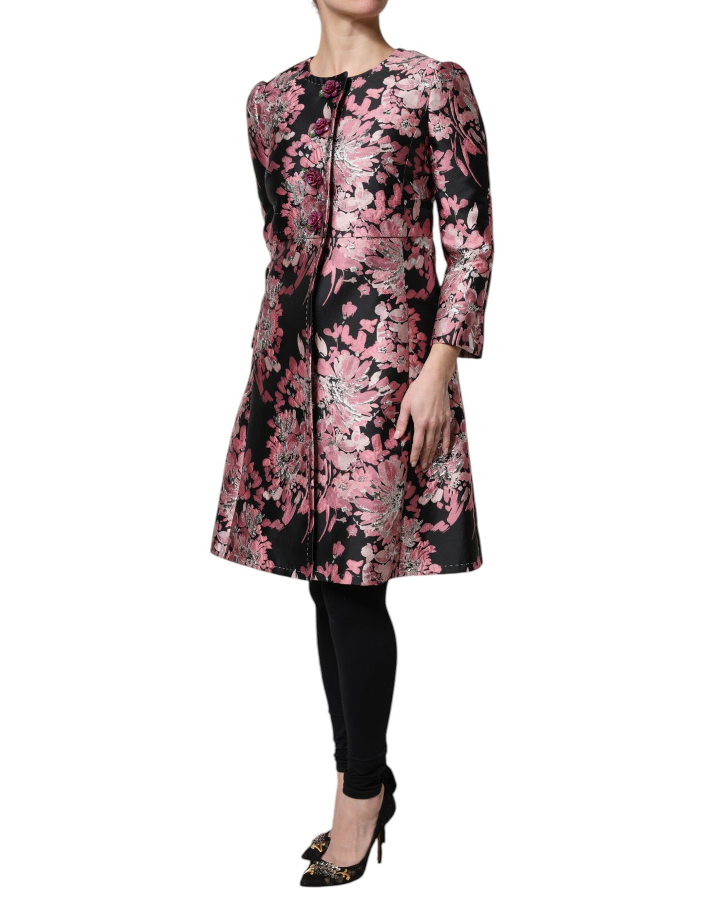 Manteau Trench Dolce & Gabbana Rose Noir Brocart Floral