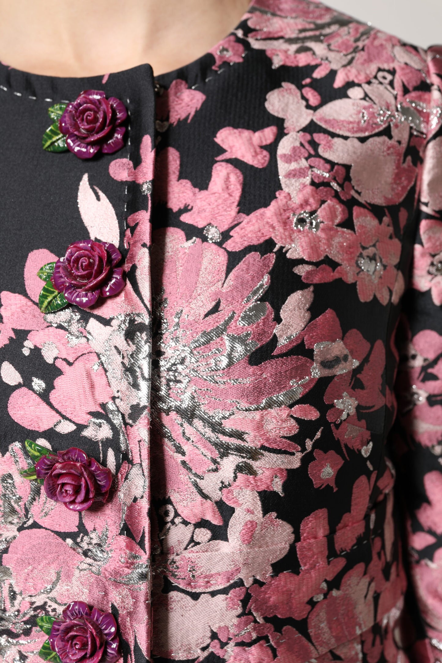 Manteau Trench Dolce & Gabbana Rose Noir Brocart Floral