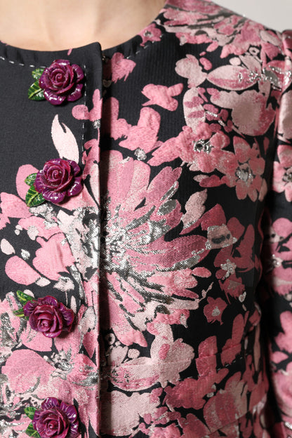Manteau Trench Dolce & Gabbana Rose Noir Brocart Floral