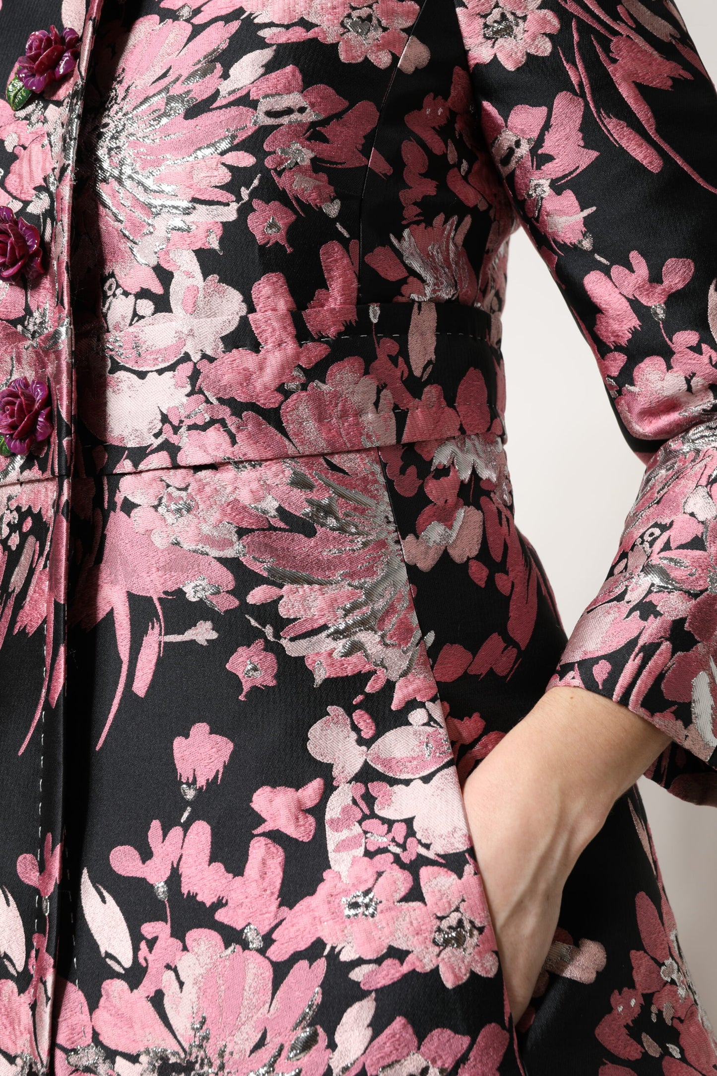Manteau Trench Dolce & Gabbana Rose Noir Brocart Floral