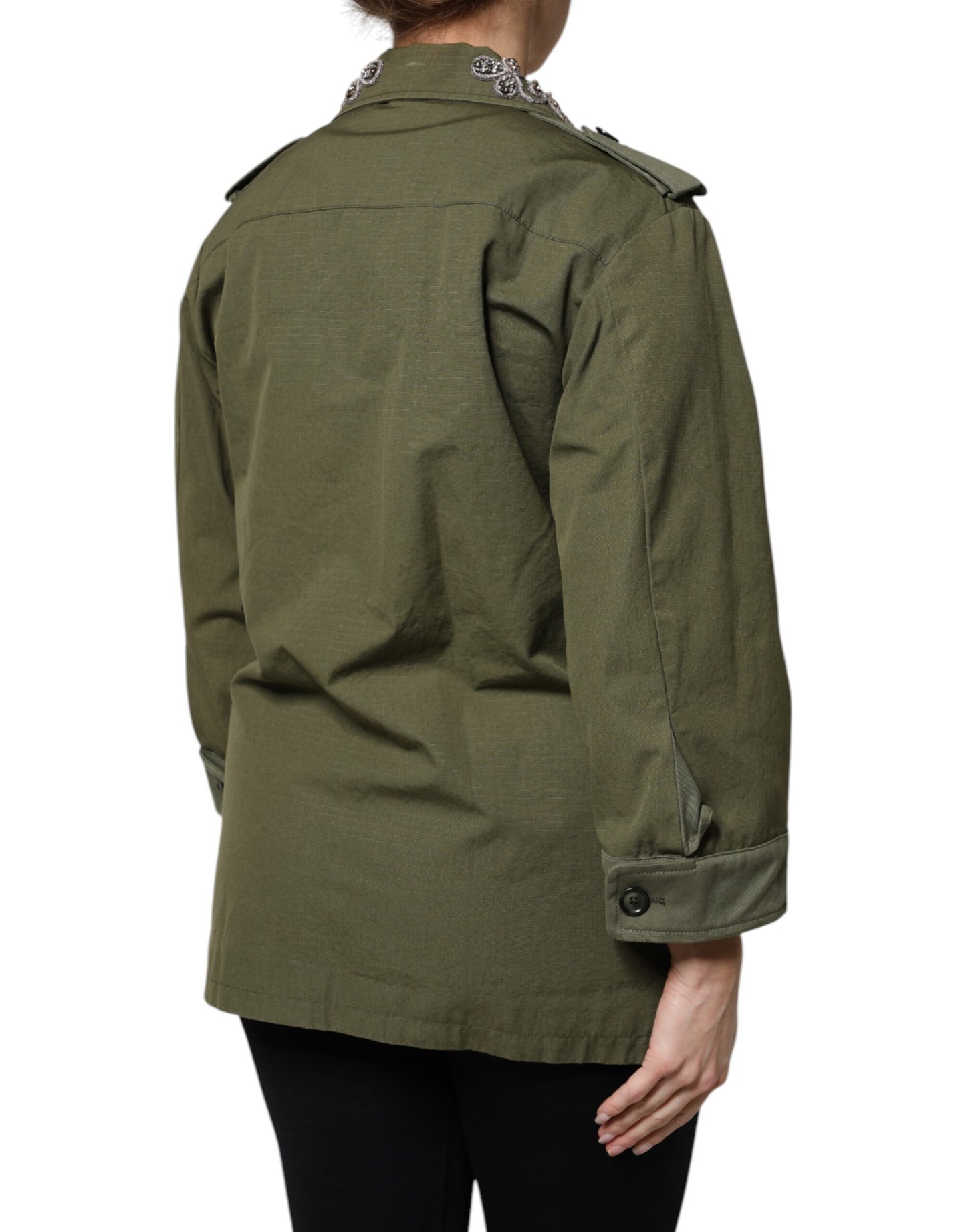 Dolce & Gabbana Military Green Queen Embellished Coat Jacket