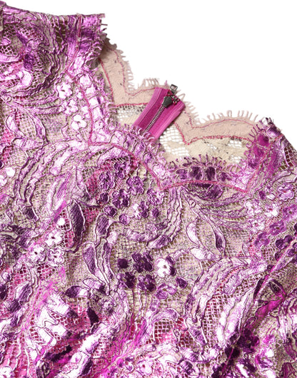Mini-robe fourreau florale fuchsia métallique Dolce & Gabbana