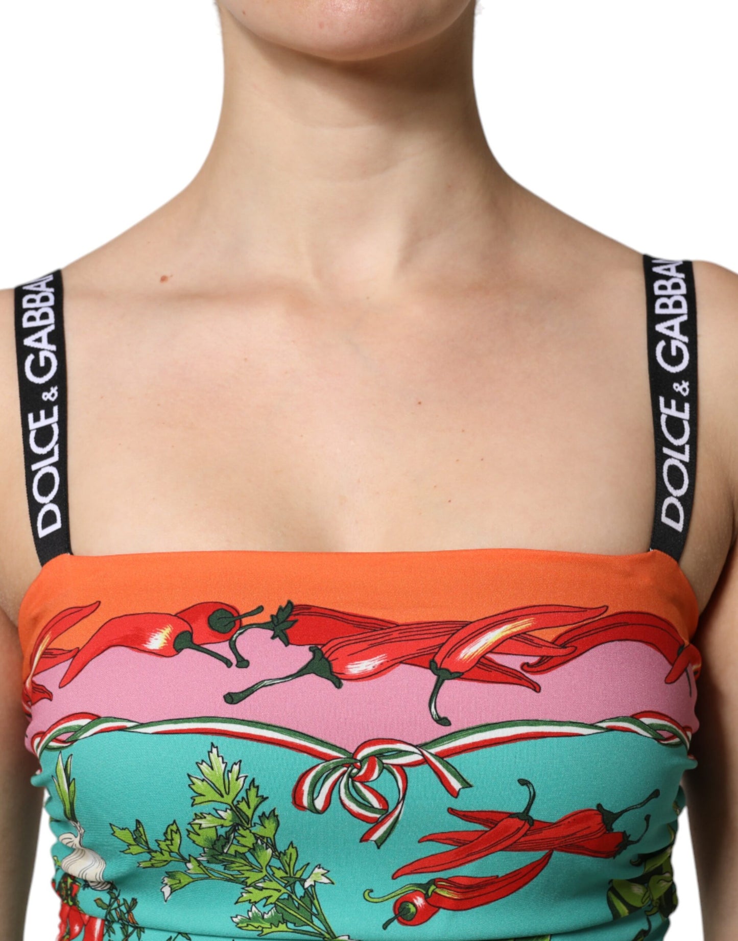 Robe Midi Sans Manches Dolce & Gabbana en Soie Imprimée Multicolore