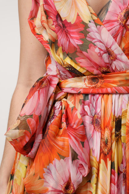 Dolce & Gabbana Multicolor Floral Silk V-neck Chiffon Dress