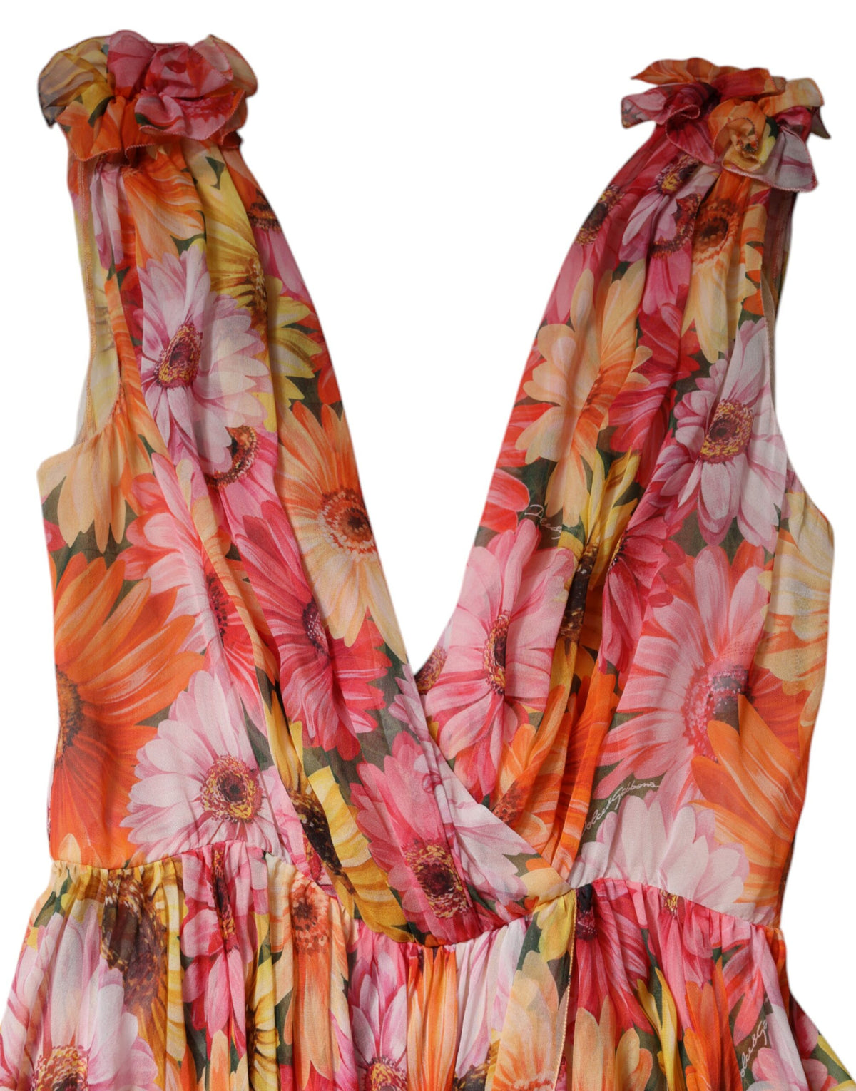 Robe en soie à col en V en mousseline à imprimé floral multicolore Dolce & Gabbana