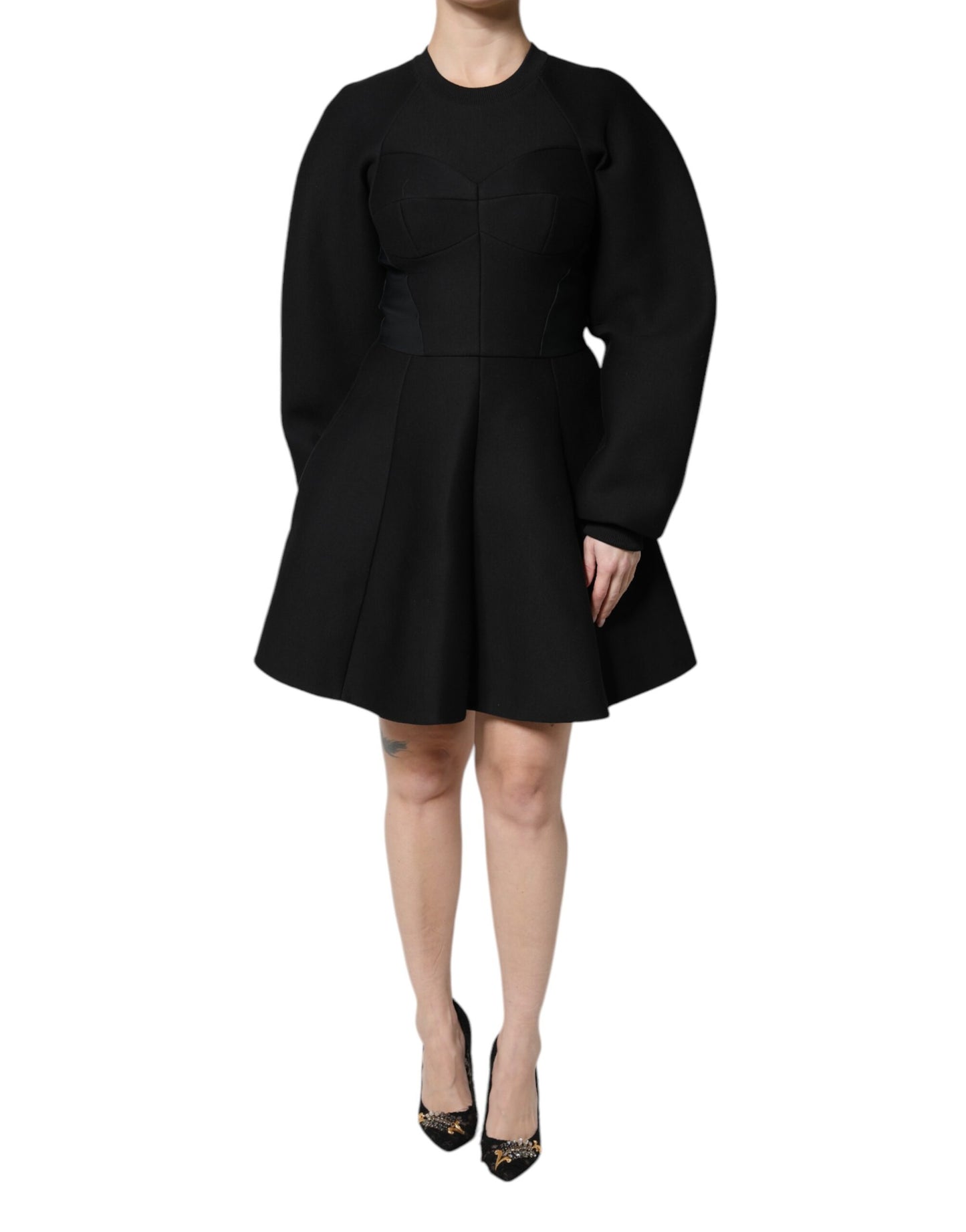 Minivestido Dolce & Gabbana negro de algodón de manga larga acampanado