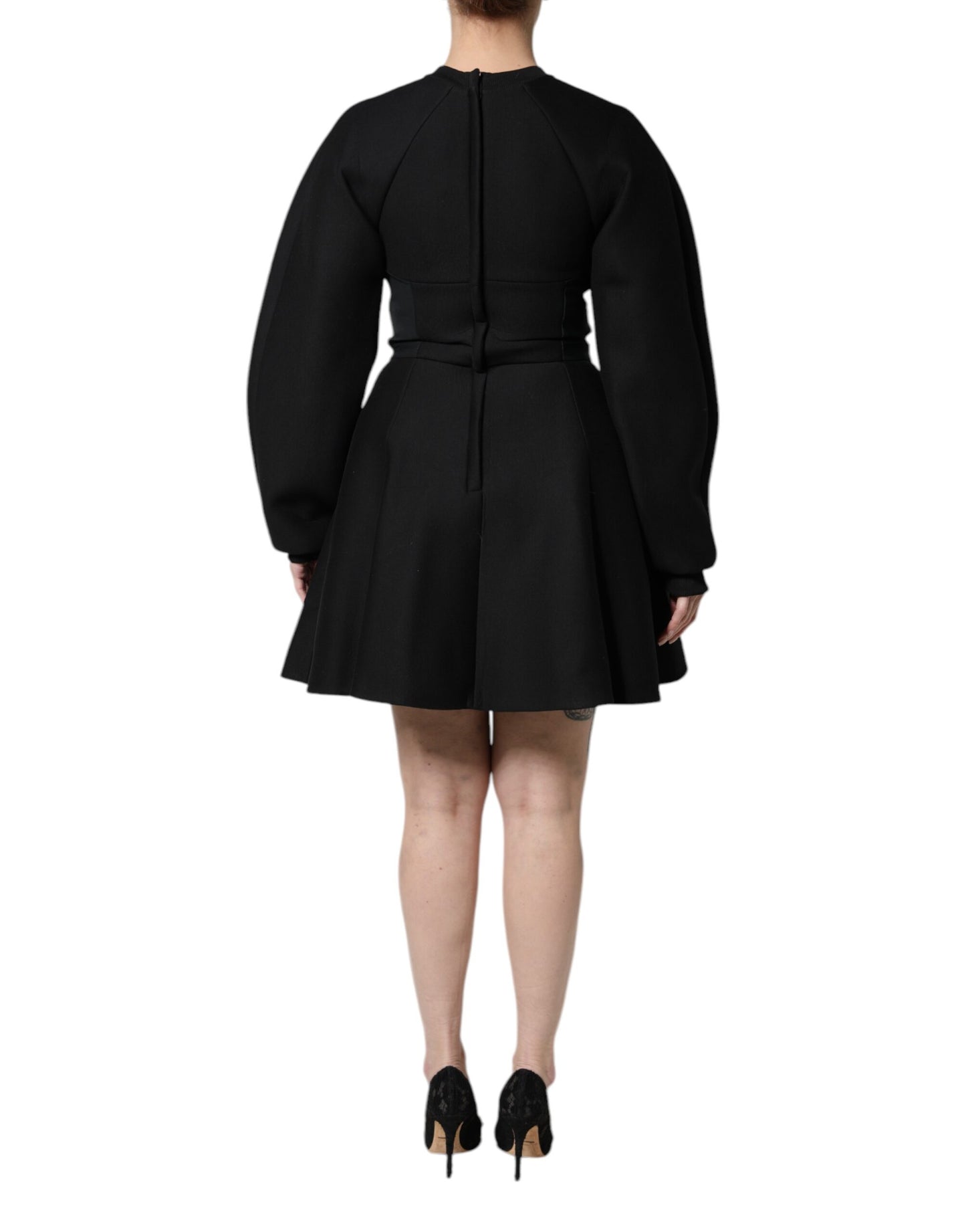 Minivestido Dolce & Gabbana negro de algodón de manga larga acampanado