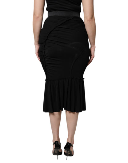 Dolce & Gabbana Black Mermaid Cut High Waist Midi Skirt