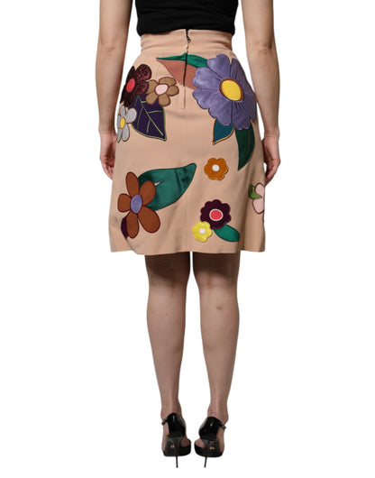 Falda Dolce & Gabbana beige floral de corte lápiz y cintura alta