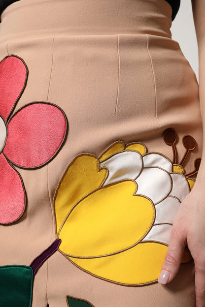 Falda Dolce & Gabbana beige floral de corte lápiz y cintura alta