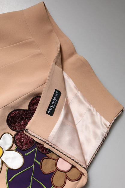 Falda Dolce & Gabbana beige floral de corte lápiz y cintura alta
