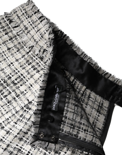 Dolce & Gabbana White Black High Waist Tartan Tweed Mini Skirt