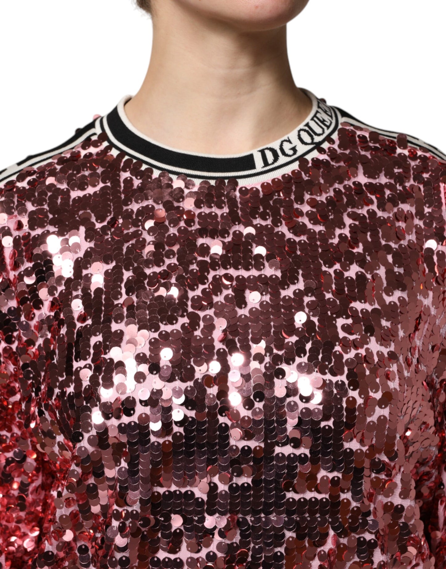 Pull rose en maille à sequins Dolce & Gabbana DG Queen