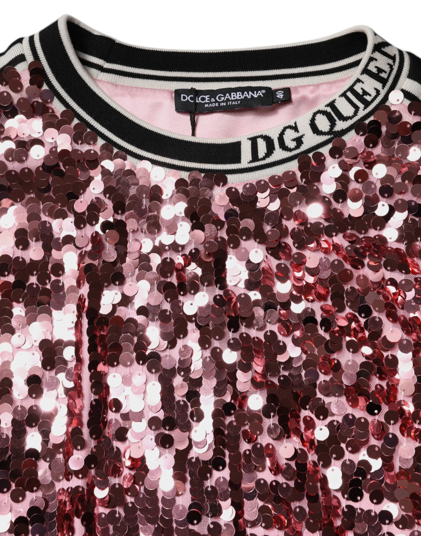 Pull rose en maille à sequins Dolce & Gabbana DG Queen