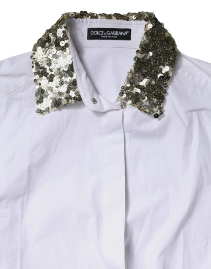 Haut chemise Dolce & Gabbana en coton blanc à manches longues et sequins