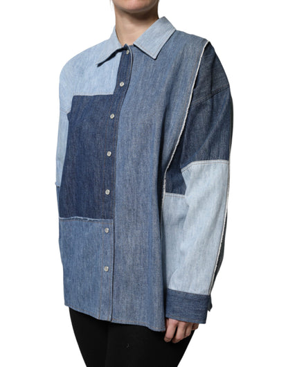 Dolce & Gabbana Blusa de manga larga con cuello y botones de algodón azul