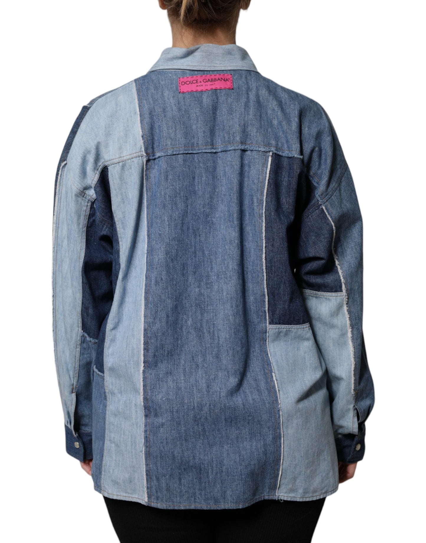Dolce & Gabbana Blusa de manga larga con cuello y botones de algodón azul