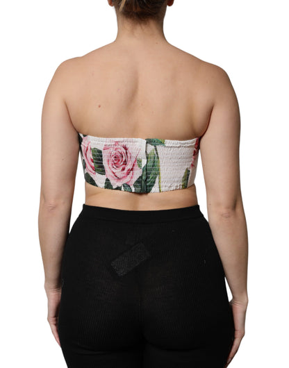 Dolce & Gabbana White Floral Print Cropped Bustier Corset Top