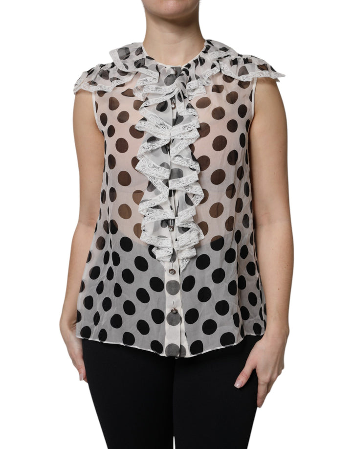 Top sin mangas de algodón con estampado de lunares blancos y negros de Dolce & Gabbana