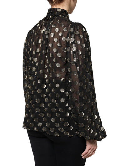 Blusa Dolce & Gabbana negra transparente con cuello anudado y lunares