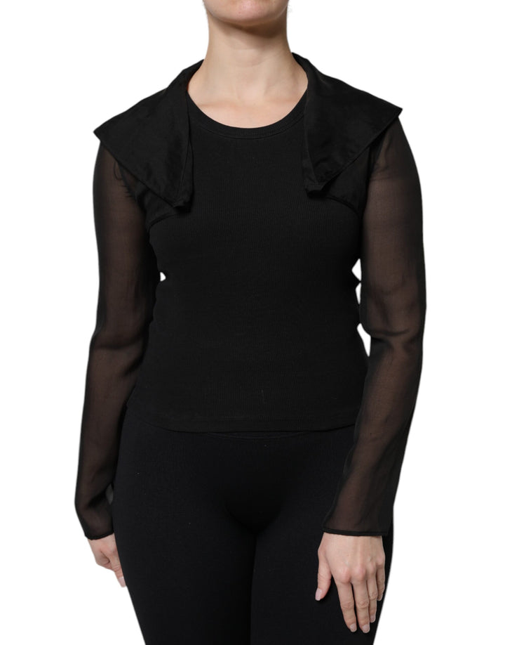 Dolce & Gabbana Blusa Negra de Seda Transparente de Manga Larga