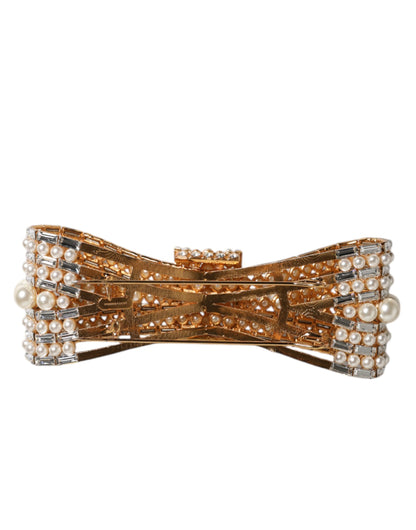Broche Dolce & Gabbana en laiton doré avec nœud, cristaux et fausses perles