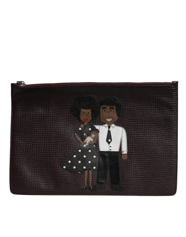 Bolso de mano/sobre para hombre Dolce & Gabbana de cuero marrón con adornos #DGFAMILY