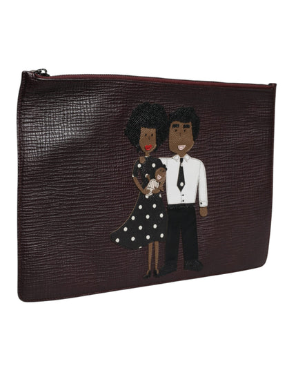 Dolce & Gabbana Brown Leather #DGFAMILY Embellished Men Clutch Pouch Bag