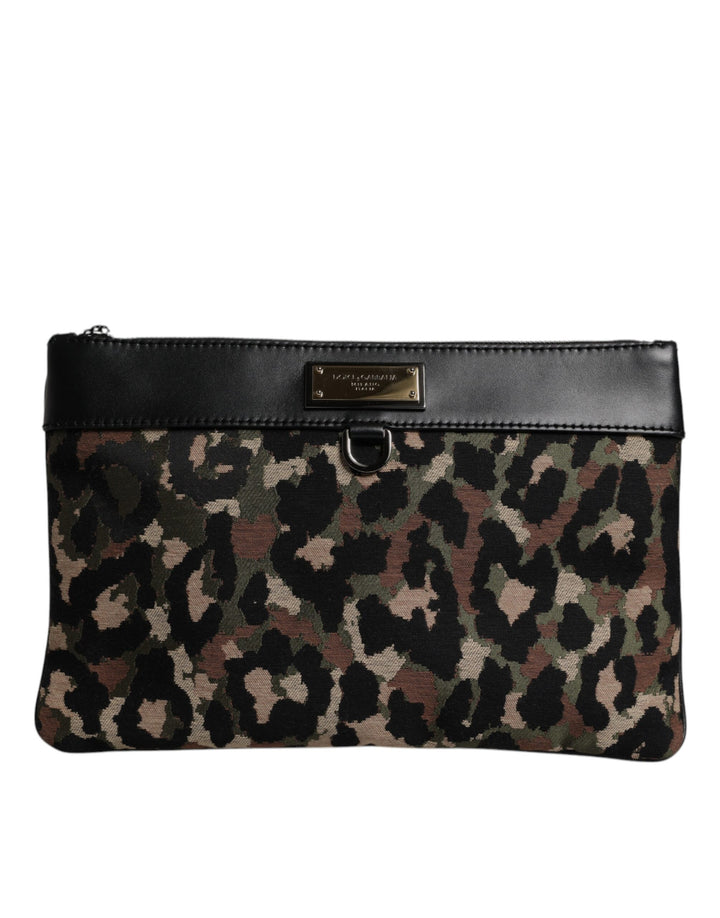 Bolso de mano Dolce & Gabbana con placa de logotipo y estampado de leopardo multicolor en jacquard