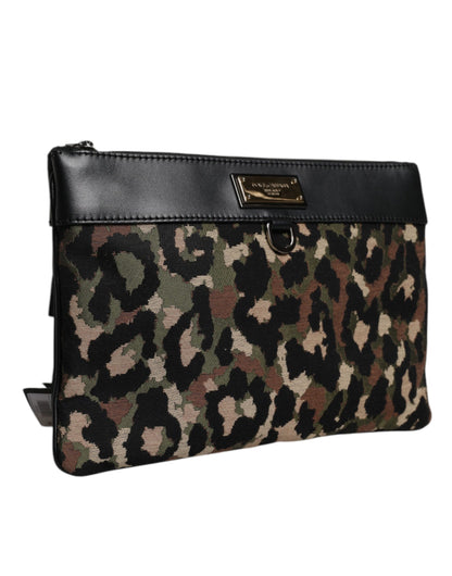 Bolso de mano Dolce & Gabbana con placa de logotipo y estampado de leopardo multicolor en jacquard