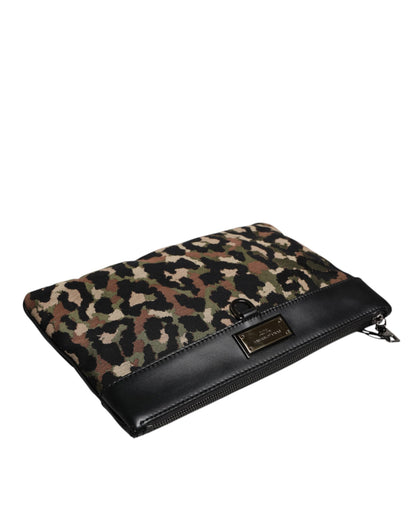 Bolso de mano Dolce & Gabbana con placa de logotipo y estampado de leopardo multicolor en jacquard